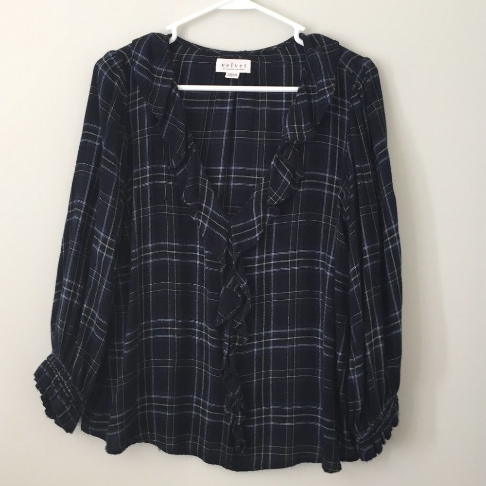 Velvet by graham plaid blouse